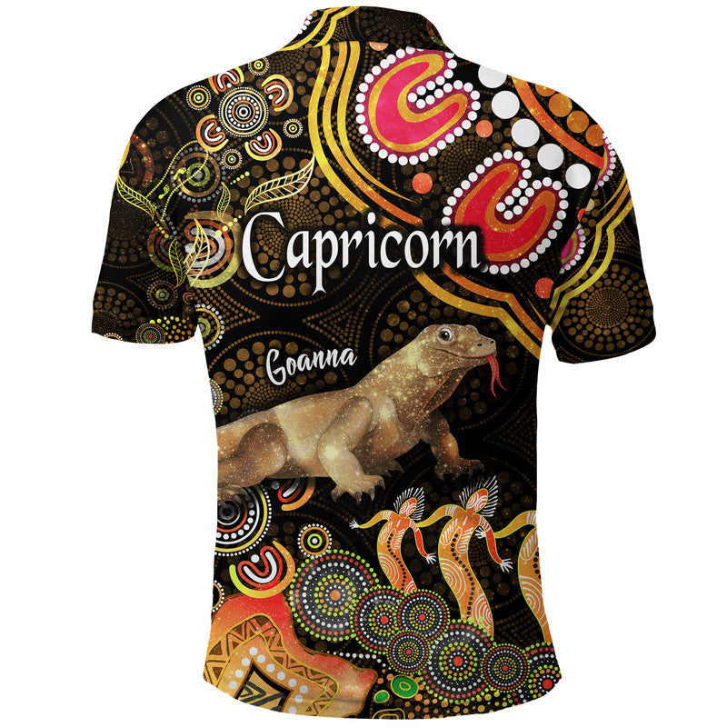 australian-astrology-polo-shirt-capricorn-goanna-zodiac-aboriginal-vibes-gold