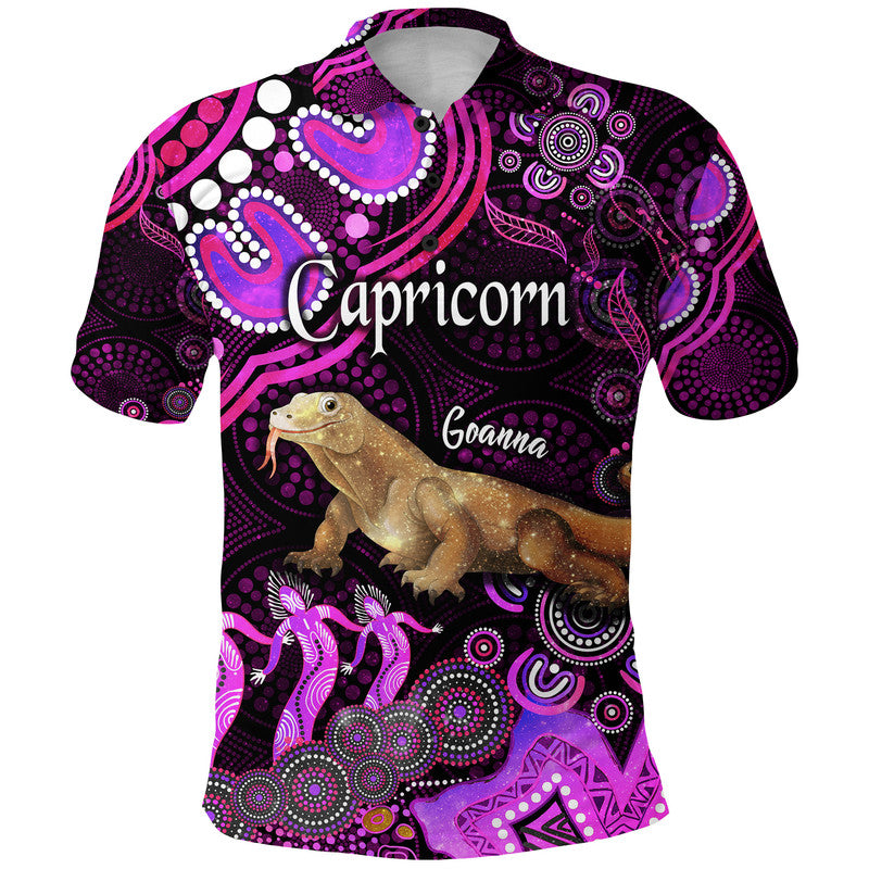 custom-personalised-australian-astrology-polo-shirt-capricorn-goanna-zodiac-aboriginal-vibes-pink