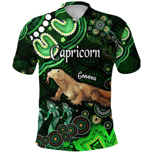 custom-personalised-australian-astrology-polo-shirt-capricorn-goanna-zodiac-aboriginal-vibes-green