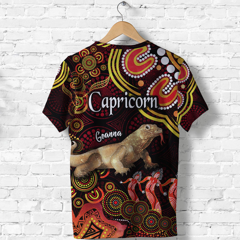 australian-astrology-t-shirt-capricorn-goanna-zodiac-aboriginal-vibes-red