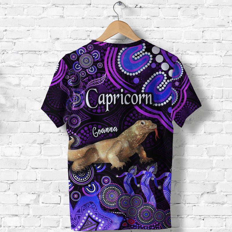 australian-astrology-t-shirt-capricorn-goanna-zodiac-aboriginal-vibes-purple