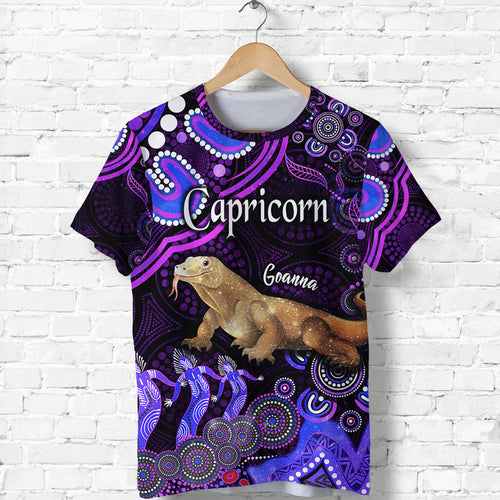 australian-astrology-t-shirt-capricorn-goanna-zodiac-aboriginal-vibes-purple