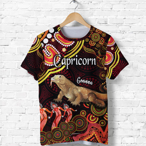 australian-astrology-t-shirt-capricorn-goanna-zodiac-aboriginal-vibes-red