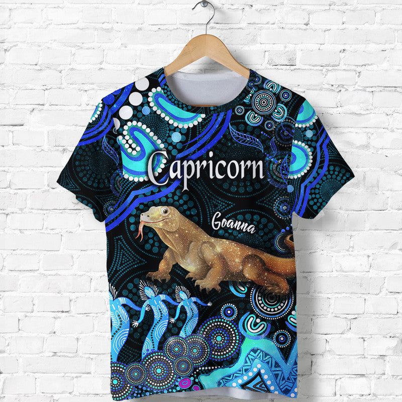 australian-astrology-t-shirt-capricorn-goanna-zodiac-aboriginal-vibes-blue