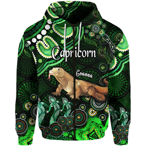 australian-astrology-zip-up-and-pullover-hoodie-capricorn-goanna-zodiac-aboriginal-vibes-green