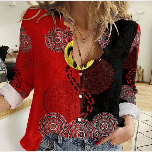 aboriginal-dot-painting-turtle-women-casual-shirt-aboriginal-flag-style