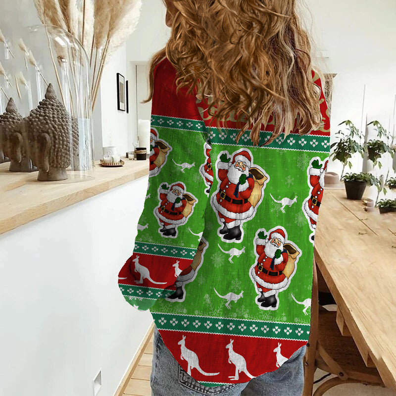 australia-christmas-women-casual-shirt-santa-claus-shirt-merry-christmas