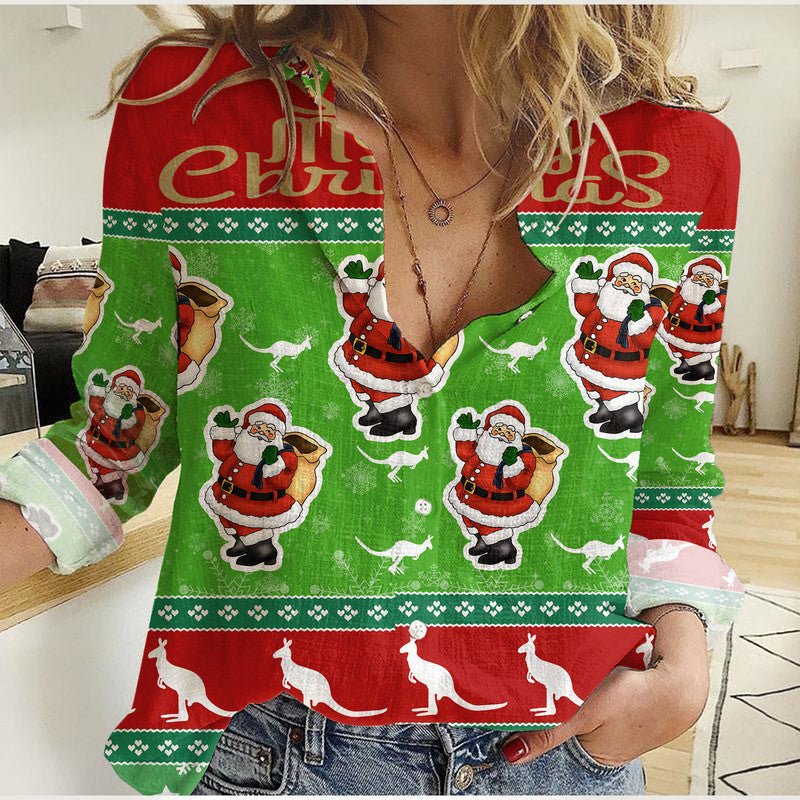 australia-christmas-women-casual-shirt-santa-claus-shirt-merry-christmas