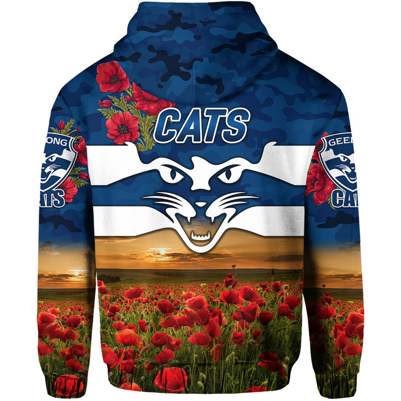 Geelong	Cats ANZAC Zip Up And Pullover Hoodie Poppy Vibes LT8