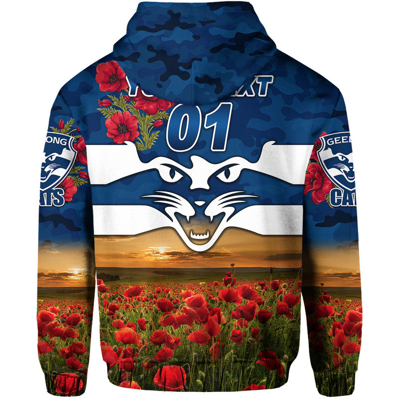 (Custom Personalised) Geelong	Cats ANZAC Zip Up And Pullover Hoodie Poppy Vibes LT8