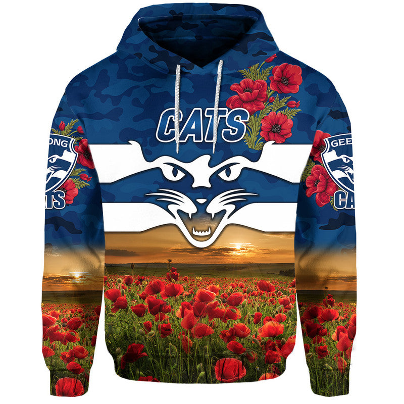 Geelong	Cats ANZAC Zip Up And Pullover Hoodie Poppy Vibes LT8