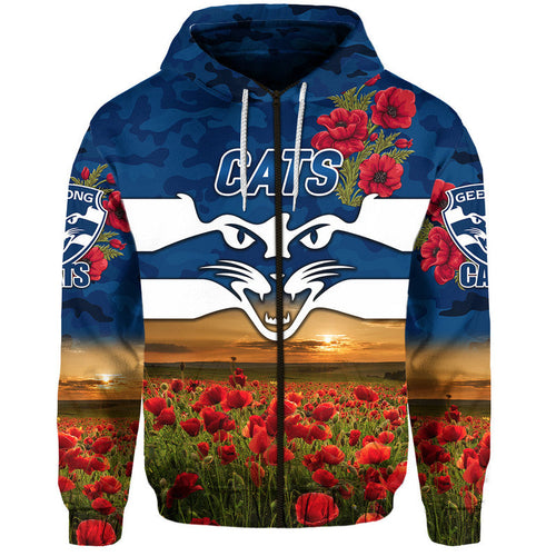 (Custom Personalised) Geelong	Cats ANZAC Zip Up And Pullover Hoodie Poppy Vibes LT8