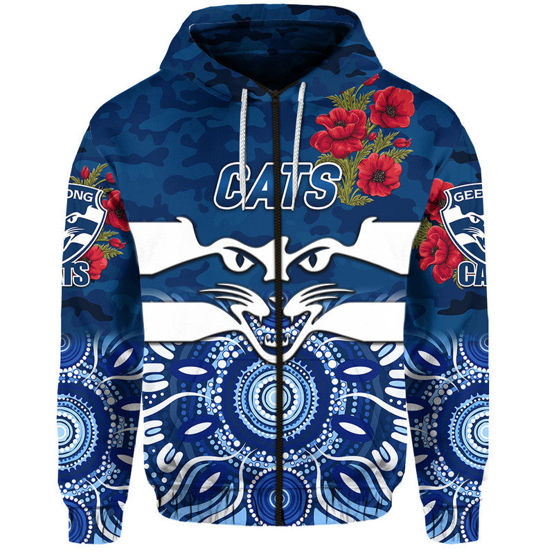 (Custom Personalised) Geelong	Cats ANZAC Zip Up And Pullover Hoodie Indigenous Vibes LT8
