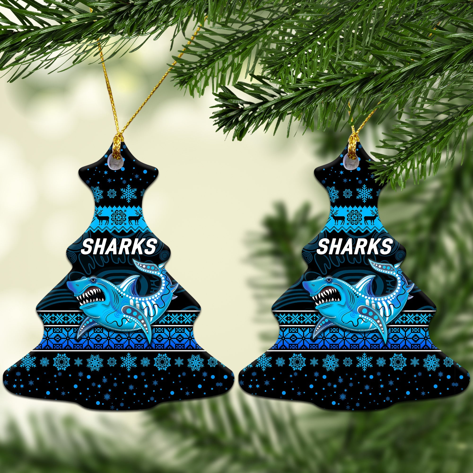 cronulla-sutherland-sharks-christmas-ornament-simple-style-black