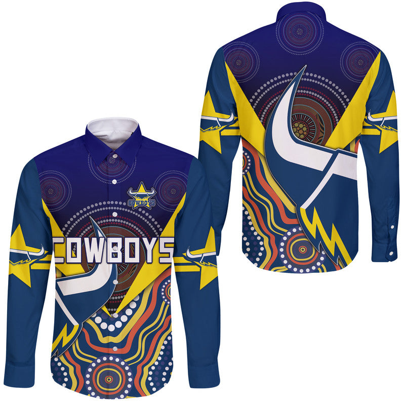 cowboys-rugby-hawaii-long-sleeve-button-shirt-indigenous-arboriginal-dot-paint-navy-style