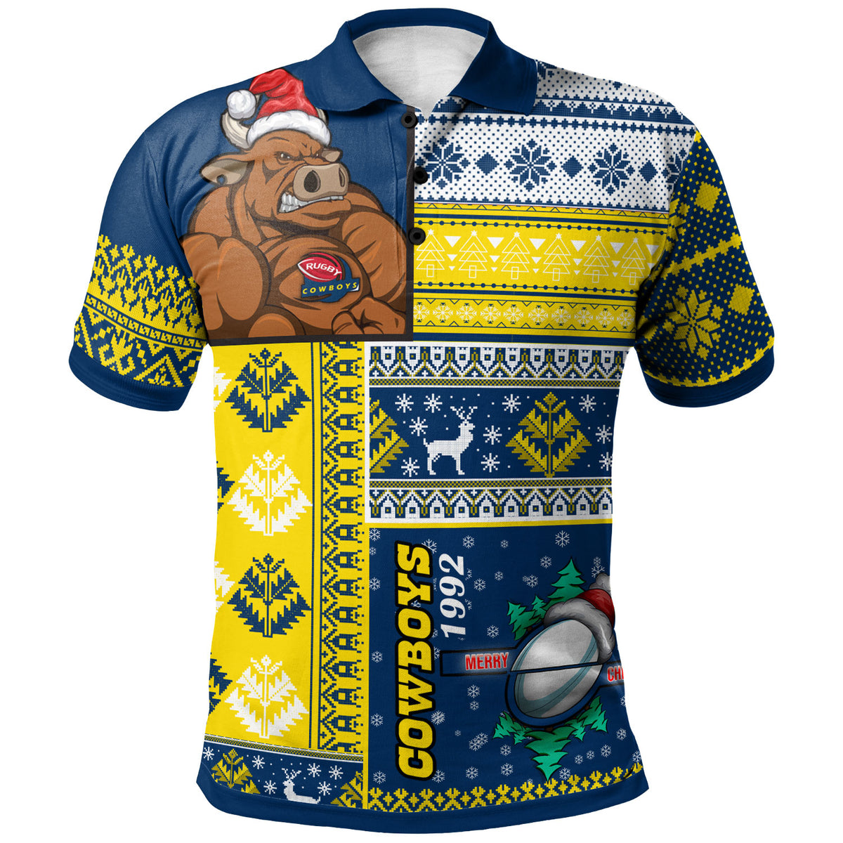 cowboys-rugby-polo-shirt-custom-christmas-snowflakes-cowboys-mascot-polo-shirt