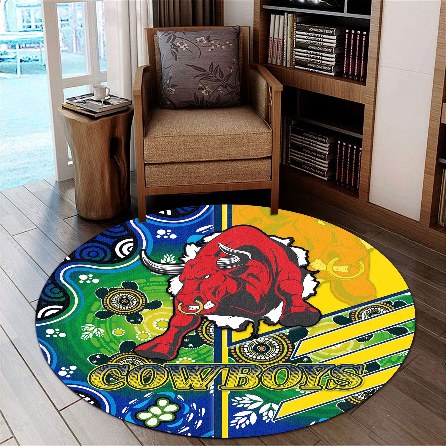 cowboys-rugby-round-rug-cowboys-logo-aboriginal-indigenous-sport-style-round-rug