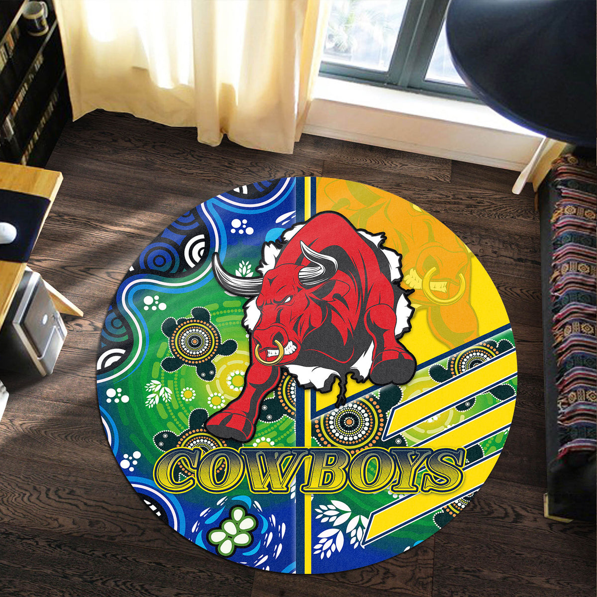 cowboys-rugby-round-rug-cowboys-logo-aboriginal-indigenous-sport-style-round-rug