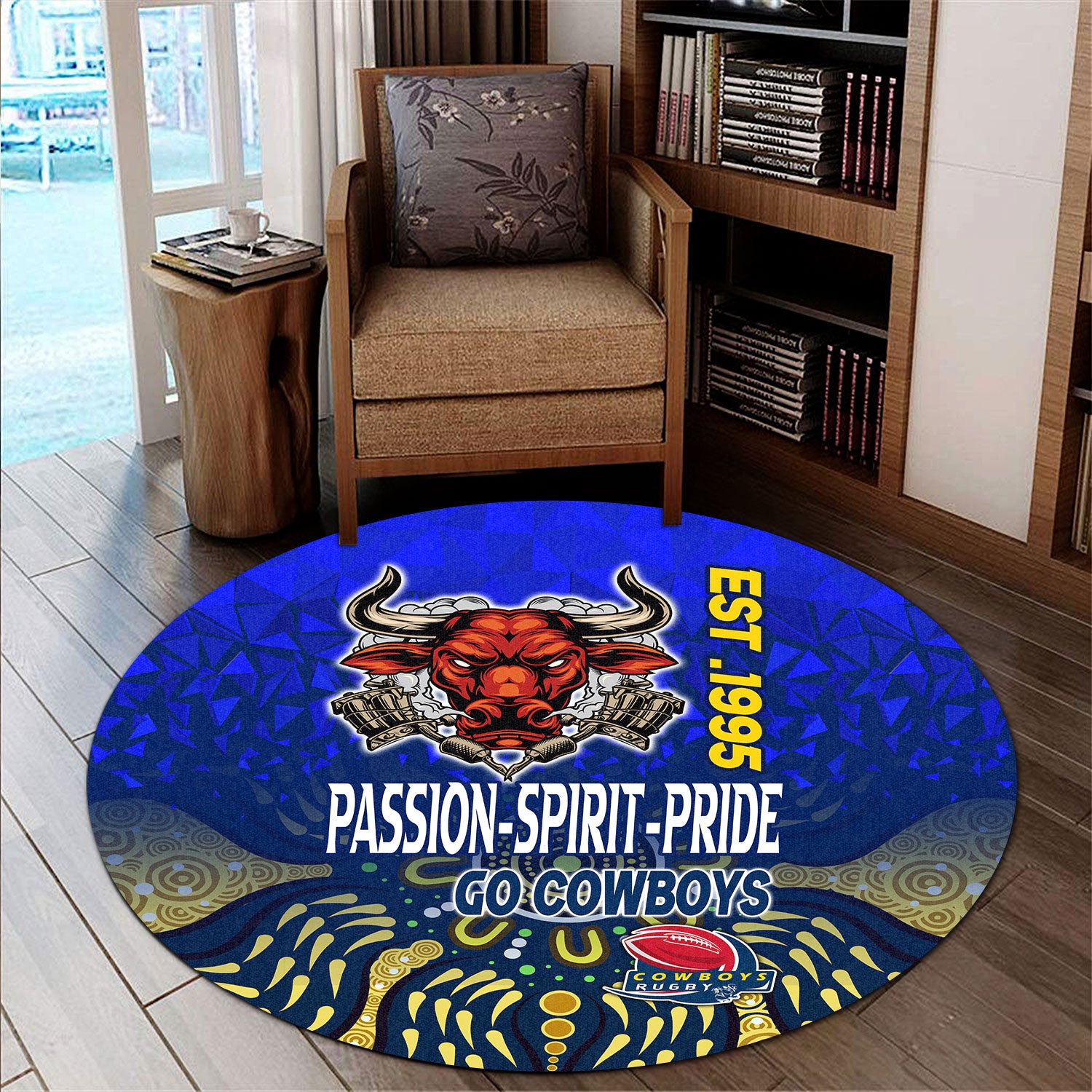 cowboys-rugby-round-rug-rugby-ball-go-cowboys-aboriginal-patterns-round-rug
