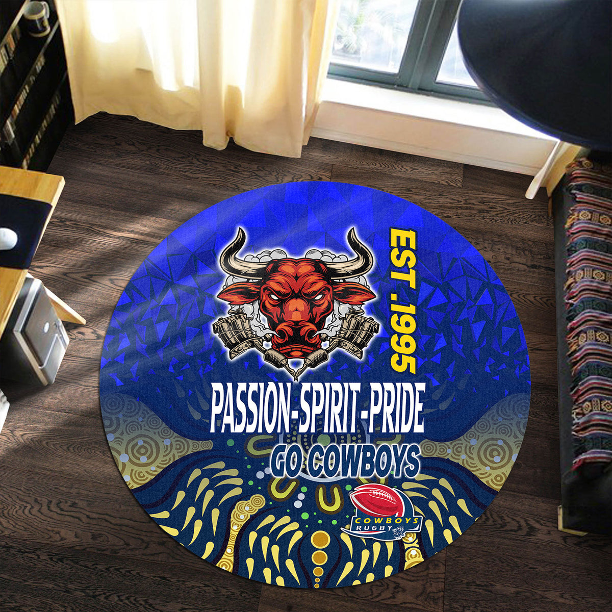 cowboys-rugby-round-rug-rugby-ball-go-cowboys-aboriginal-patterns-round-rug
