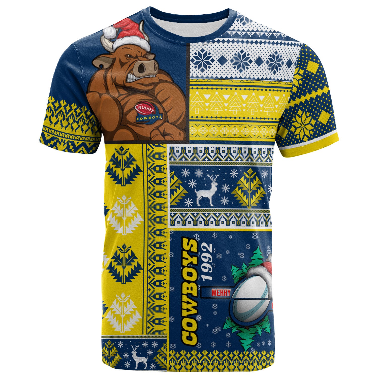 cowboys-rugby-t-shirt-custom-christmas-snowflakes-cowboys-mascot-t-shirt