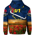 (Custom Personalised) North Queensland Cowboys ANZAC 2022 Zip Up And Pullover Hoodie Poppy Flowers Vibes - Blue LT8