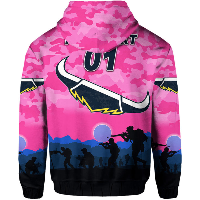 (Custom Personalised) North Queensland Cowboys ANZAC 2022 Zip Up And Pullover Hoodie Simple Style - Pink LT8