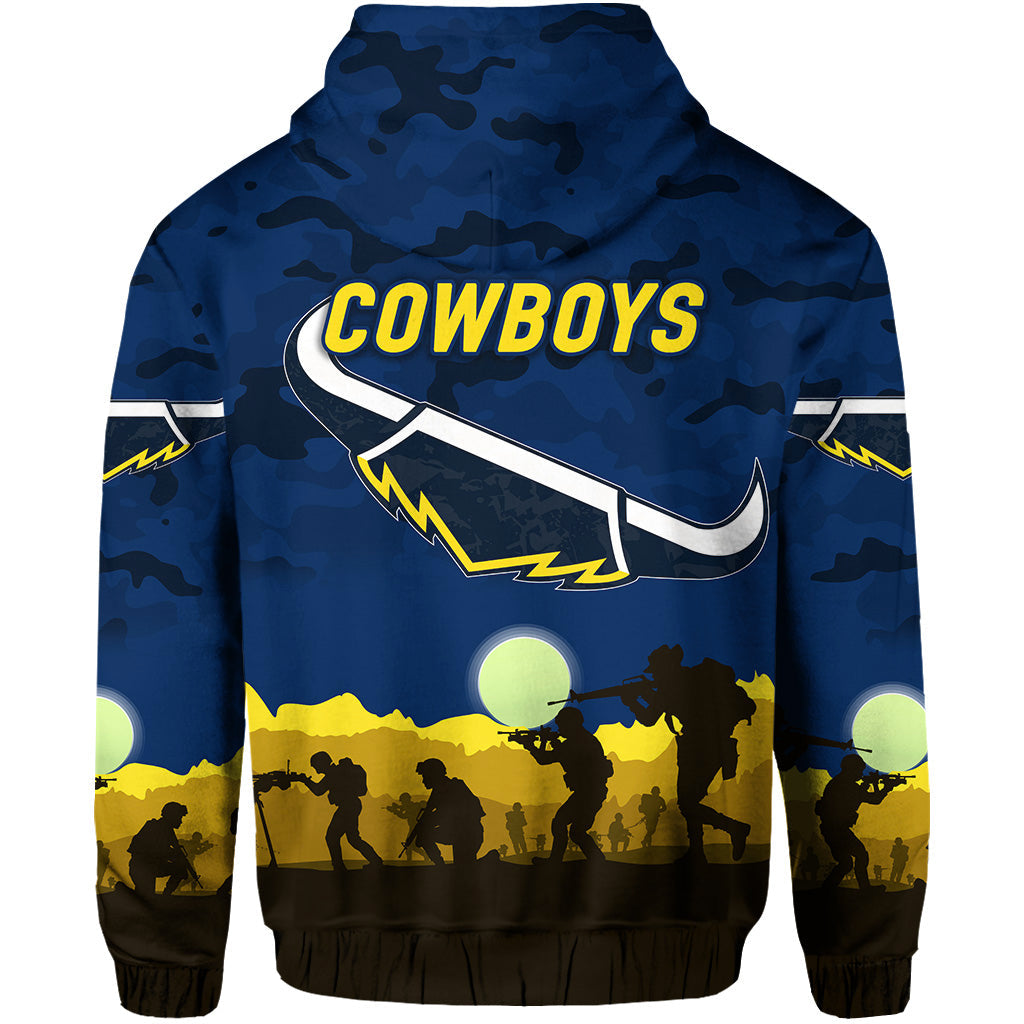 North Queensland Cowboys ANZAC 2022 Zip Up And Pullover Hoodie Simple Style - Blue LT8