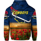 North Queensland Cowboys ANZAC 2022 Zip Up And Pullover Hoodie Poppy Flowers Vibes - Blue LT8