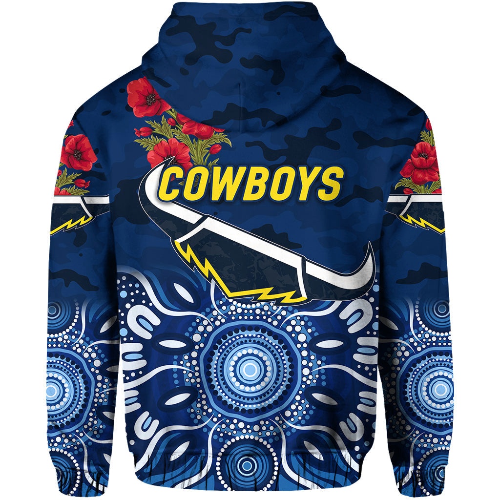 North Queensland Cowboys ANZAC 2022 Zip Up And Pullover Hoodie Indigenous Vibes - Blue LT8