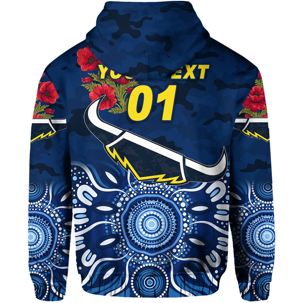 (Custom Personalised) North Queensland Cowboys ANZAC 2022 Zip Up And Pullover Hoodie Indigenous Vibes - Blue LT8
