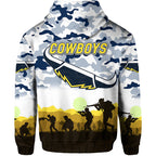 North Queensland Cowboys ANZAC 2022 Zip Up And Pullover Hoodie Simple Style - White LT8