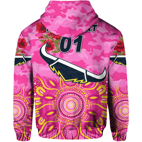 (Custom Personalised) North Queensland Cowboys ANZAC 2022 Zip Up And Pullover Hoodie Indigenous Vibes - Pink LT8