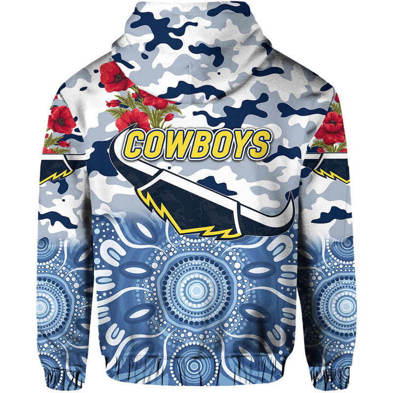 North Queensland Cowboys ANZAC 2022 Zip Up And Pullover Hoodie Indigenous Vibes - White LT8