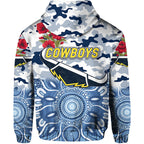North Queensland Cowboys ANZAC 2022 Zip Up And Pullover Hoodie Indigenous Vibes - White LT8