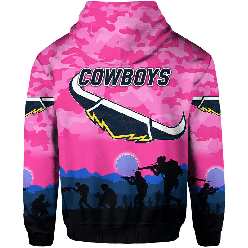 North Queensland Cowboys ANZAC 2022 Zip Up And Pullover Hoodie Simple Style - Pink LT8