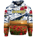 (Custom Personalised) North Queensland Cowboys ANZAC 2022 Zip Up And Pullover Hoodie Poppy Flowers Vibes - White LT8