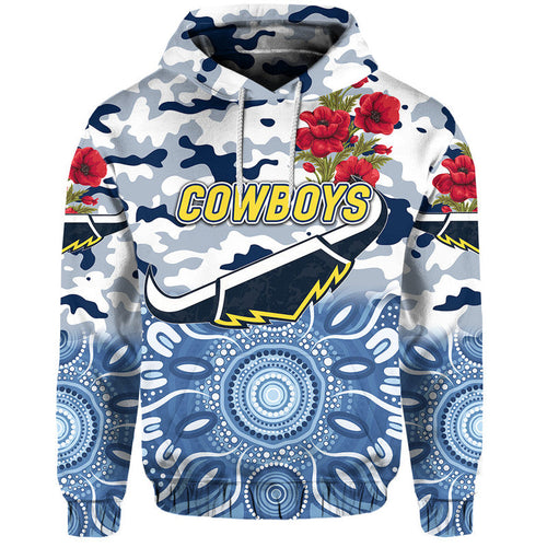 (Custom Personalised) North Queensland Cowboys ANZAC 2022 Zip Up And Pullover Hoodie Indigenous Vibes - White LT8