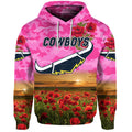 North Queensland Cowboys ANZAC 2022 Zip Up And Pullover Hoodie Poppy Flowers Vibes - Pink LT8
