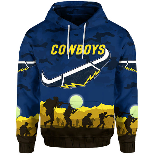 North Queensland Cowboys ANZAC 2022 Zip Up And Pullover Hoodie Simple Style - Blue LT8