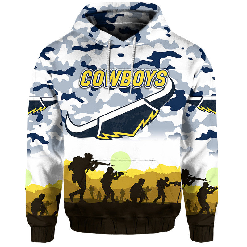 (Custom Personalised) North Queensland Cowboys ANZAC 2022 Zip Up And Pullover Hoodie Simple Style - White LT8