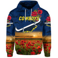North Queensland Cowboys ANZAC 2022 Zip Up And Pullover Hoodie Poppy Flowers Vibes - Blue LT8