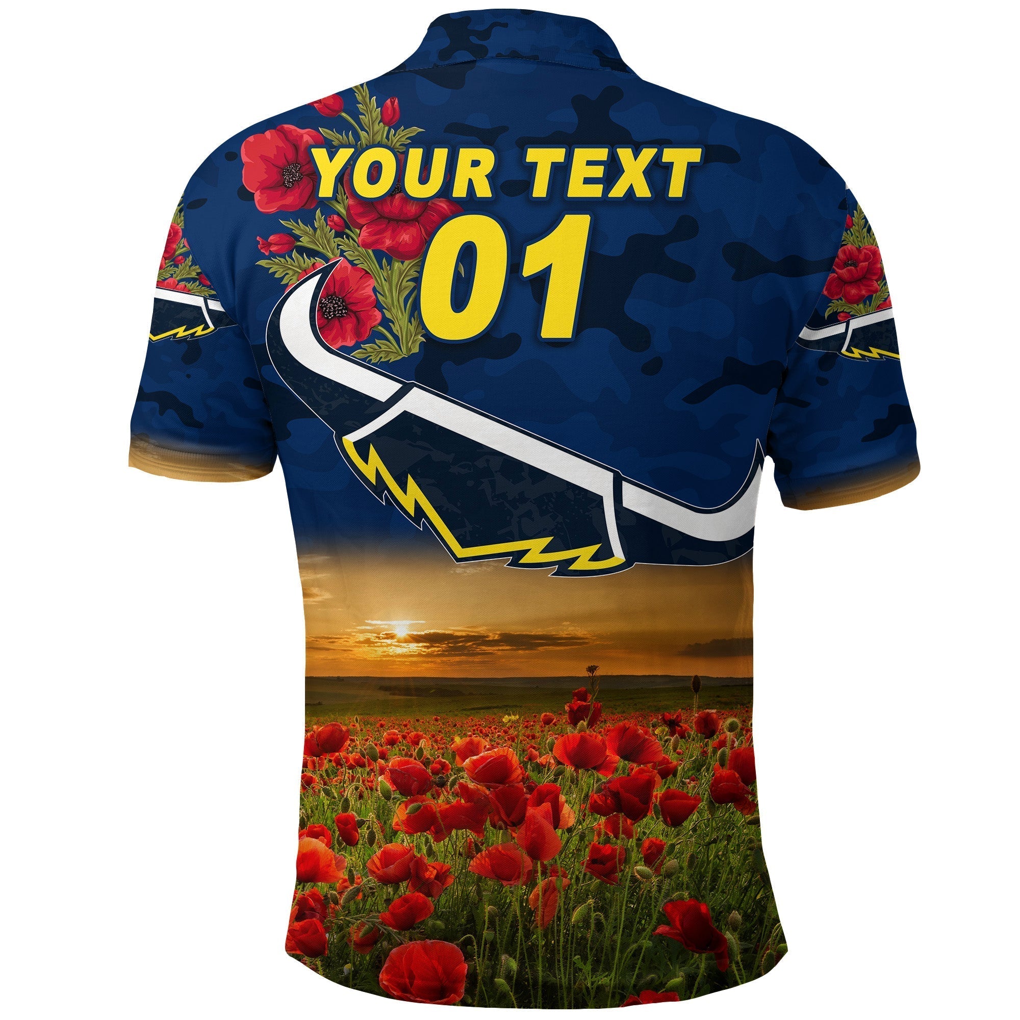 custom-personalised-cowboys-anzac-polo-shirt-poppy-flowers-vibes-blue