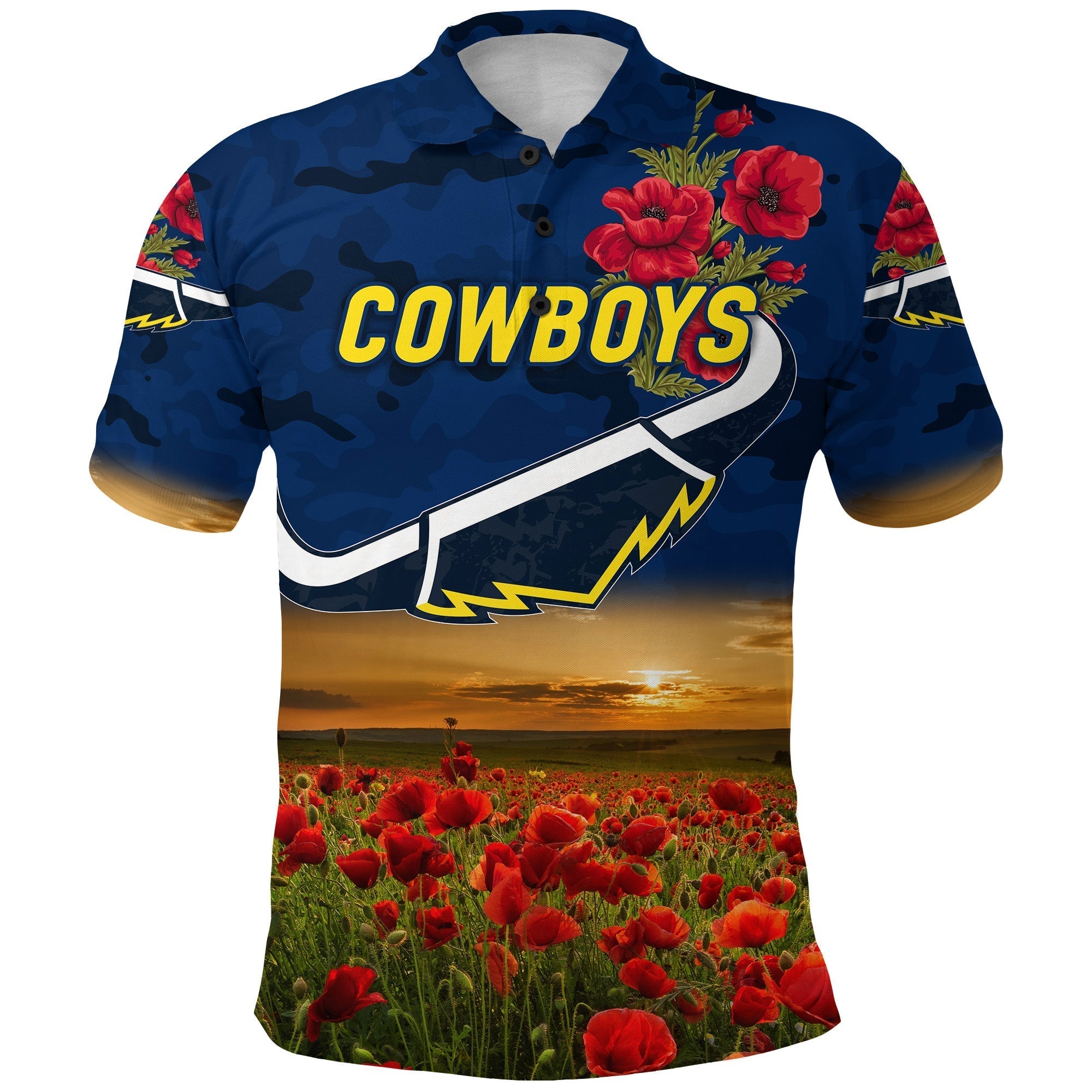 custom-personalised-cowboys-anzac-polo-shirt-poppy-flowers-vibes-blue