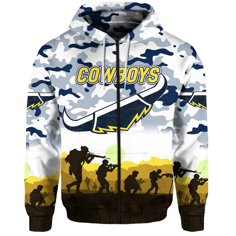 (Custom Personalised) North Queensland Cowboys ANZAC 2022 Zip Up And Pullover Hoodie Simple Style - White LT8