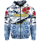 North Queensland Cowboys ANZAC 2022 Zip Up And Pullover Hoodie Indigenous Vibes - White LT8
