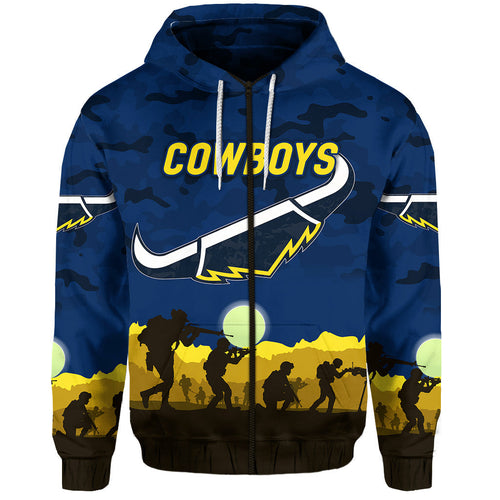 (Custom Personalised) North Queensland Cowboys ANZAC 2022 Zip Up And Pullover Hoodie Simple Style - Blue LT8