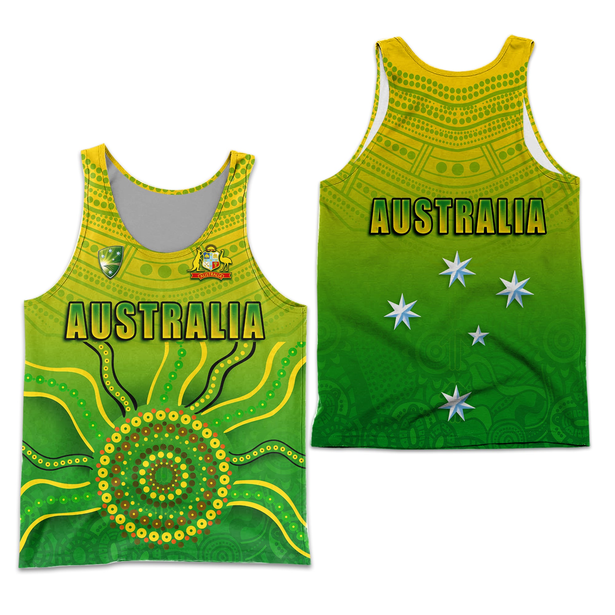 Cricket Australia Indigenous Aboriginal Men Tank Top Boomerang Dot Painting Style LT9