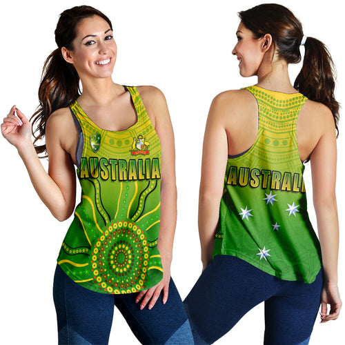 Cricket Australia Indigenous Aboriginal Women Racerback Tanks Boomerang Dot Painting Style LT9