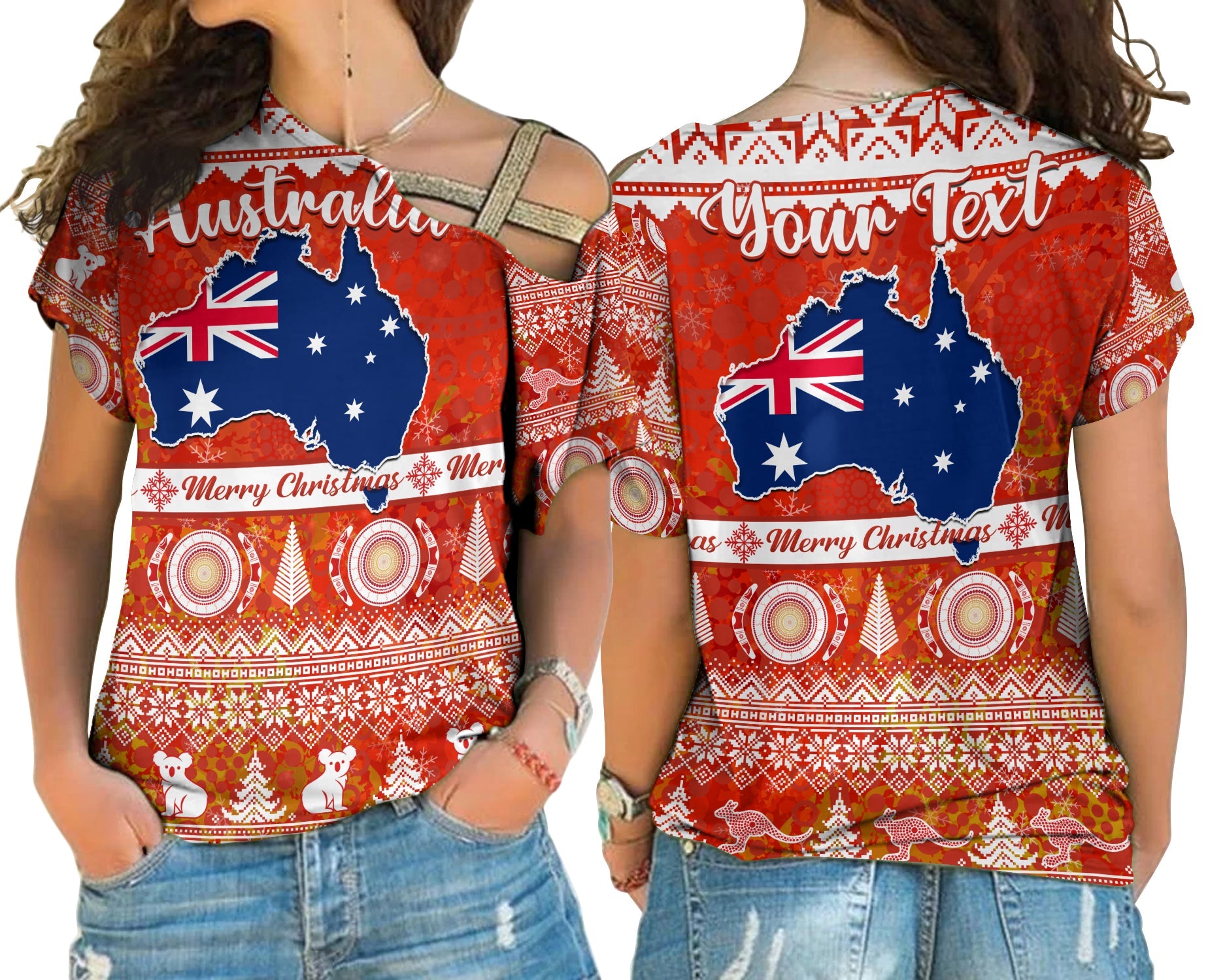 custom-personalised-australia-cross-shoulder-shirt-australian-map-aboriginal-painting-merry-christmas
